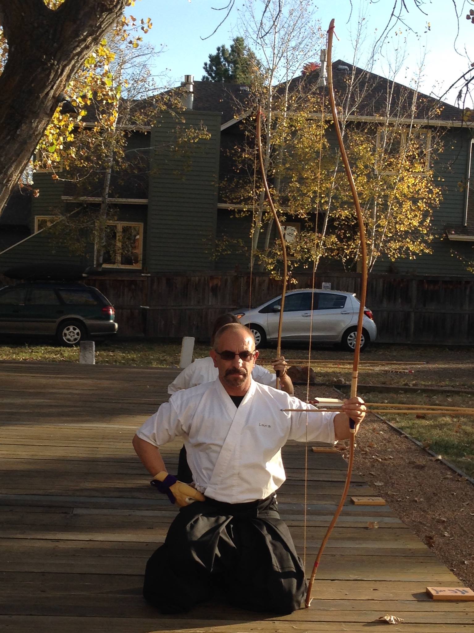 Louis practicing at Zenko kyudojo in Boulder, Colorado. Louis practicing at Zenko kyudojo in Boulder, Colorado.